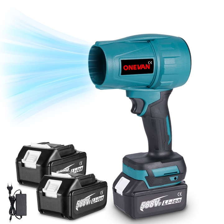 Suflanta electrica fara fir ONEVAN, 700W, 28000RPM, 160m/s, set 2 baterii 3AH, albastru