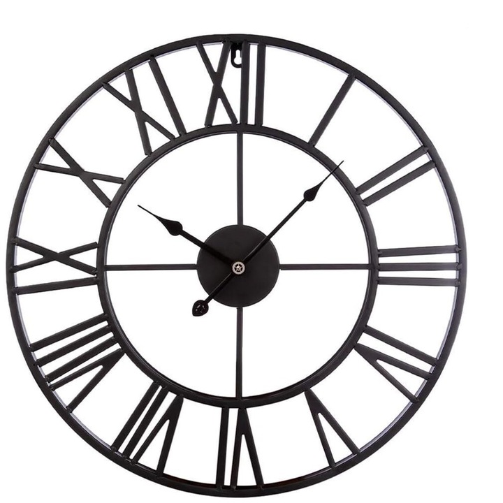 Falióra római számokkal, ACCSHINE, csendes, 40 cm, római számokkal, fém, fekete