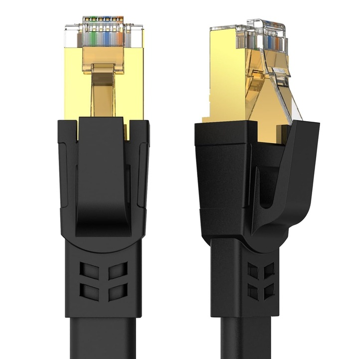 LYCENXI CAT8 Ethernet kábel, 40Gbps, 2000MHz, aranyozott RJ45 csatlakozó, fekete, 30m