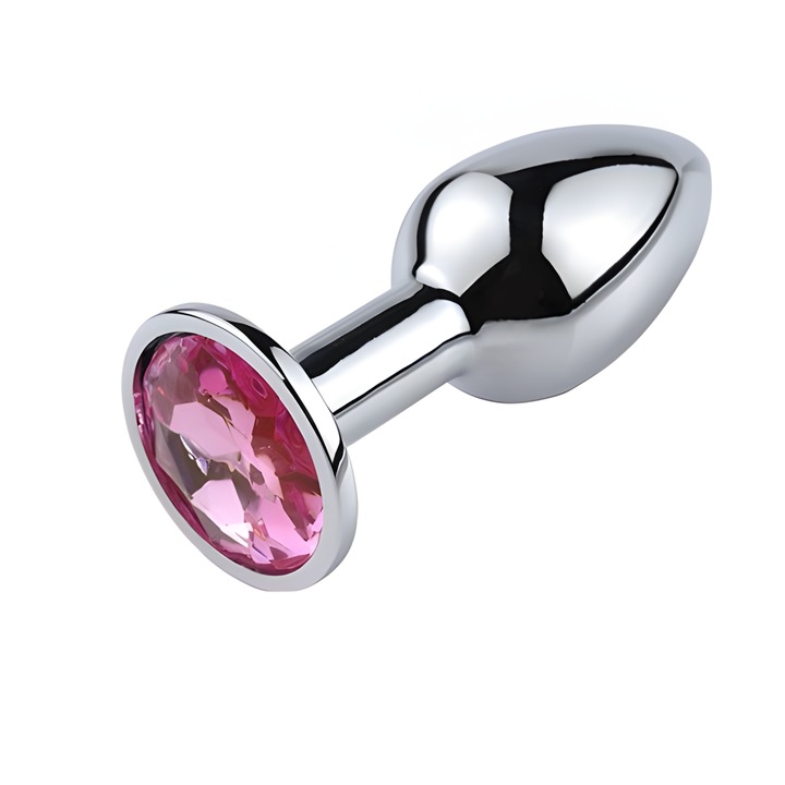 Dop anal, conic, design cu bijuterie, otel inoxidabil, 70x28mm, Diamant roz