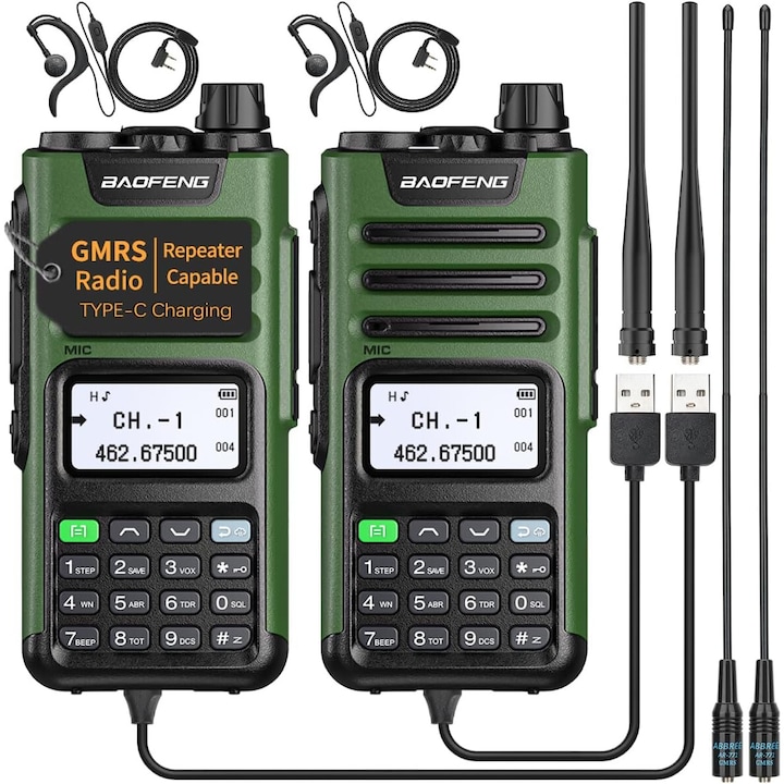 Комплект 2x преносима радиостанция, Baofeng UV-13Pro, 128 канала, 136-174/400-520Mhz, акумулаторна батерия 5800 MAH, с USB-C зарядно