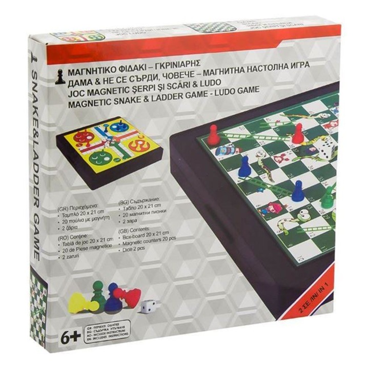 Магнитна настолна игра 2 в 1 змии и стълби и не се сърди човече