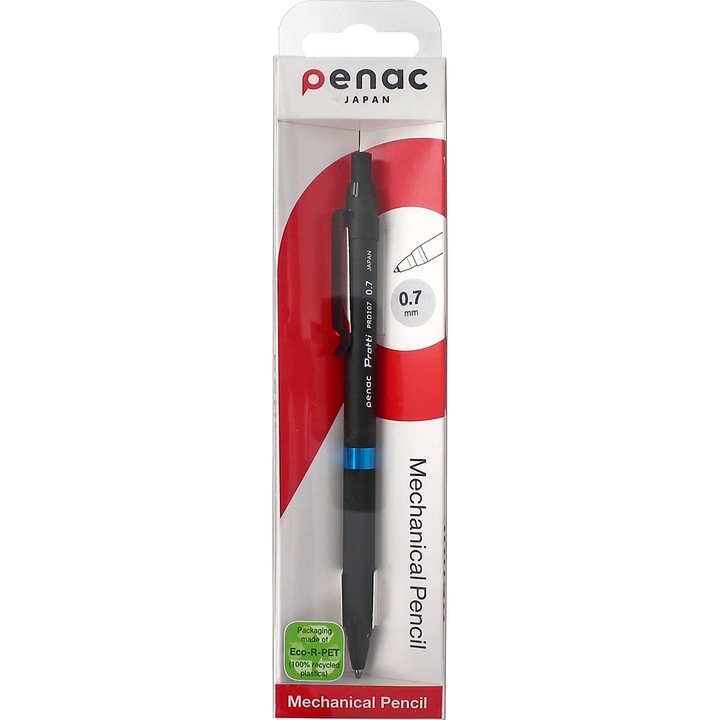 Creion Mecanic Profesional Penac Protti Prd-107, 0.7mm, Corp Metalic, Varf Retractabil, Negru/bleu