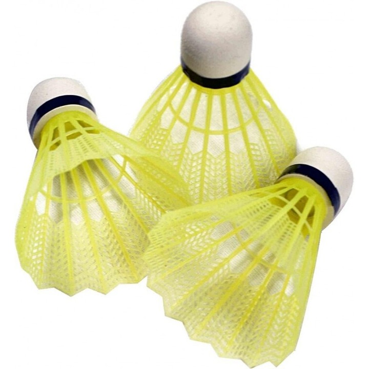 Set 3 fluturasi badminton, Enero, nylon/spuma, galben