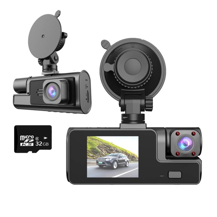 SANFACE DVR автомобилна камера, двойна, ъгъл 170°, 1080P, WIFI, черна, 32GB