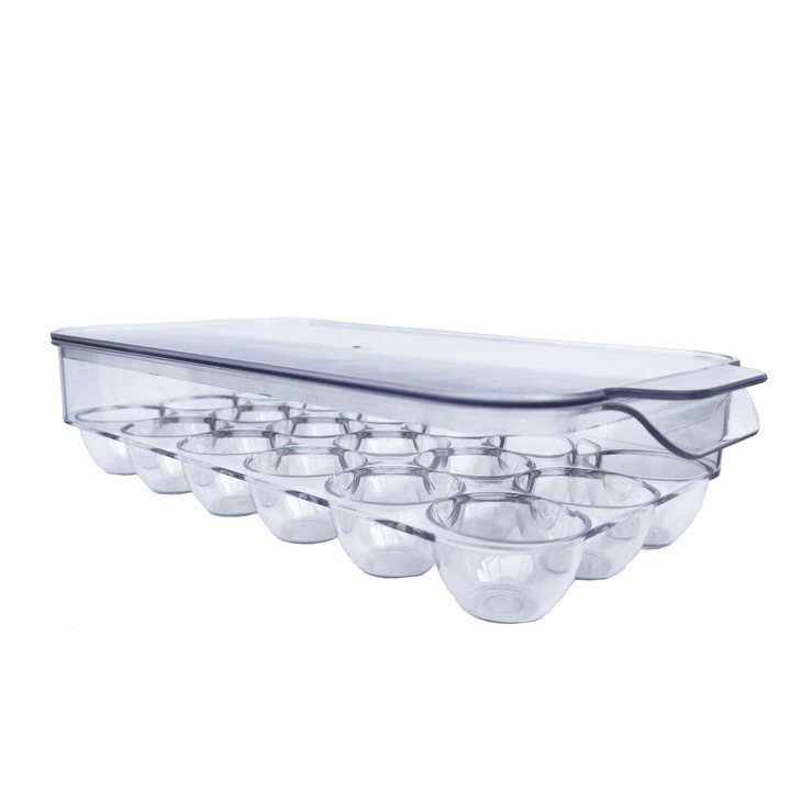 Suport organizator oua 18 bucati pentru frigider, transparent cu capac