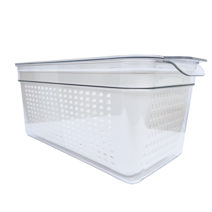 Organizator cu separator si sita cu capac, plastic transparent, 32 x 14 x 15 cm, compatibil masina de spalat vase