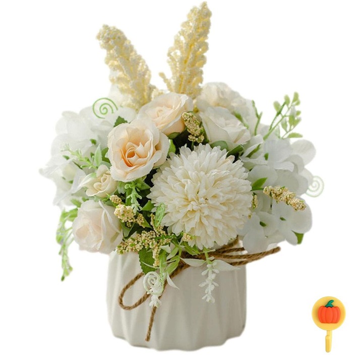 Ronyes изкуствени растения, заешко ухо, керамика/пластмаса, бяло, 16x16 см