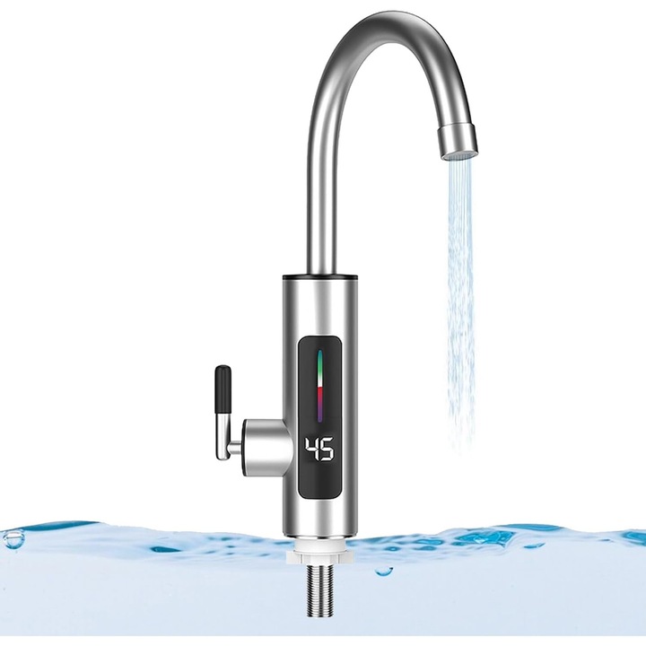 Baterie electrica pentru apa calda, WALALLA, 3000W, otel inoxidabil, 36x20cm, argintie