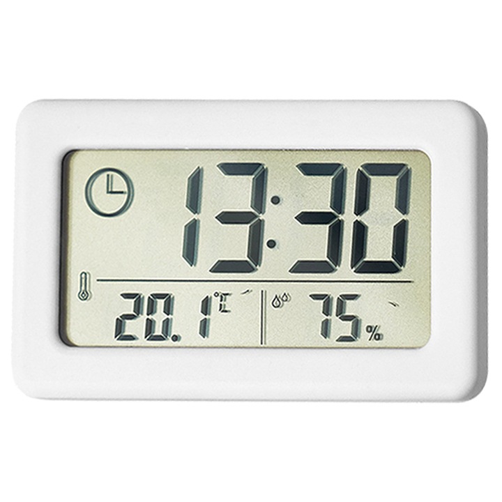 Ceas de masa digital, Cozevdnt, temperatura si umiditate, 9.6 x 5.8 x 1 cm, alb