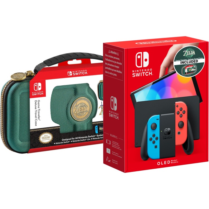 Конзола Nintendo Switch OLED, Червен/Син + Калъф за пътуване The Legend of Zelda: Tears of the Kingdom