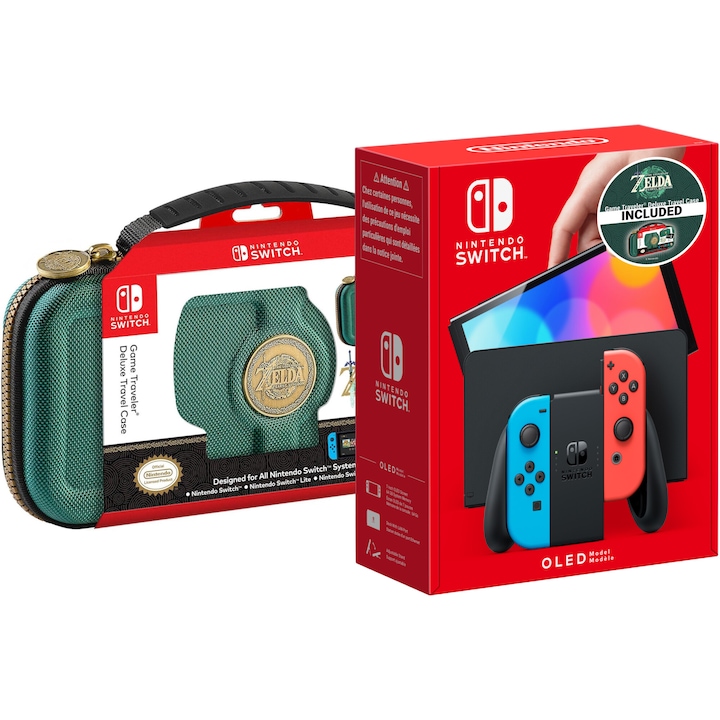 Конзола Nintendo Switch OLED, Червен/Син + Калъф за пътуване The Legend of Zelda: Tears of the Kingdom