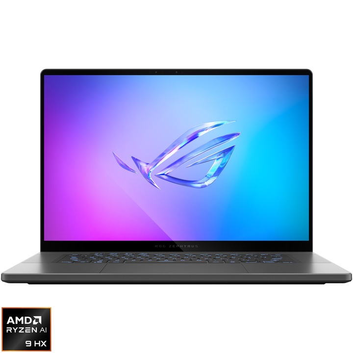 Laptop Gaming ASUS ROG Zephyrus G16 GA605WV cu procesor AMD Ryzen™ AI 9 HX 370 pana la 5.1GHz, 16", WQXGA, OLED, 240Hz, 16GB LPDDR5x, 1TB SSD, NVIDIA® GeForce RTX™ 4060 8GB GDDR6, No OS, ECLIPSE GRAY