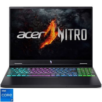 Laptop Gaming Acer Nitro 16 AN16-73-763S cu procesor Intel Core i7-14650HX pana la 5.2GHz, 16'', WQXGA IPS 165Hz, 32GB DDR5 RAM, 1TB SSD, NVIDIA GeForce RTX 4060, No OS, Obsidian Black