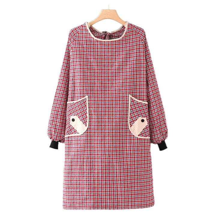 Sort de lucru din bumbac cu maneci lungi, rosu vin, cu buzunare, pentru gatit si gradinarit