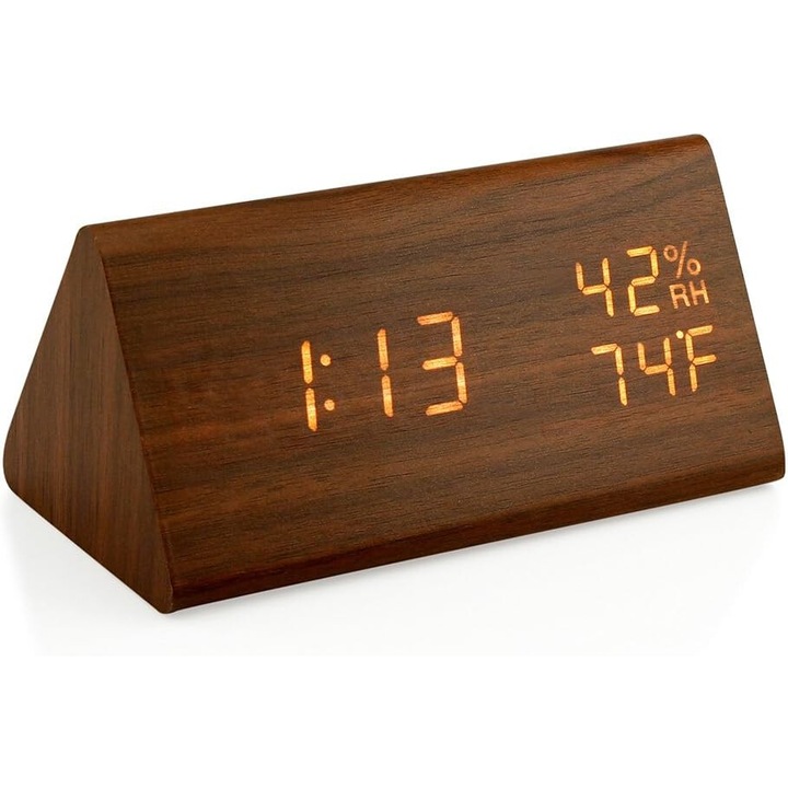 Ceas de masa digital, Cozevdnt, cu functie de alarma, control vocal, luminozitate ajustabila, culoare aurie, alimentare USB.