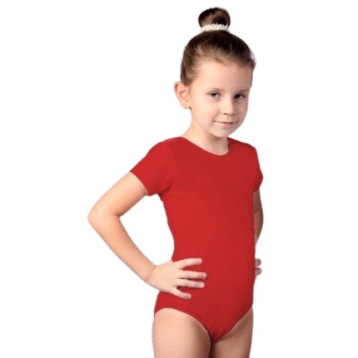 Body de balet cu maneci scurte, brak, Bumbac, Rosu, Rosu/Roz