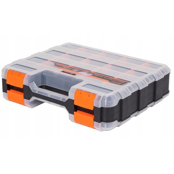 Organizator pentru scule SILA, dwustronny, cu maner, negru/portocaliu, transparent, 32x26x8cm