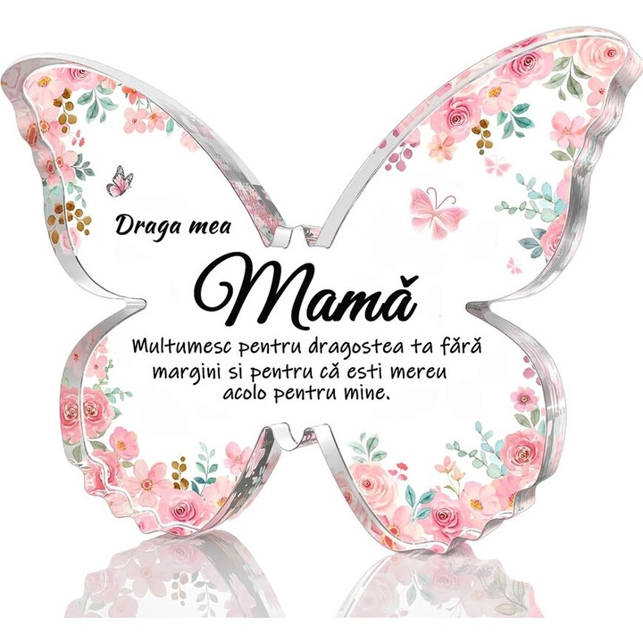 Placa decorativa Supertina cu fluture gravat, cadou pentru mama, acrilic, 12.7x9.5x1.5cm