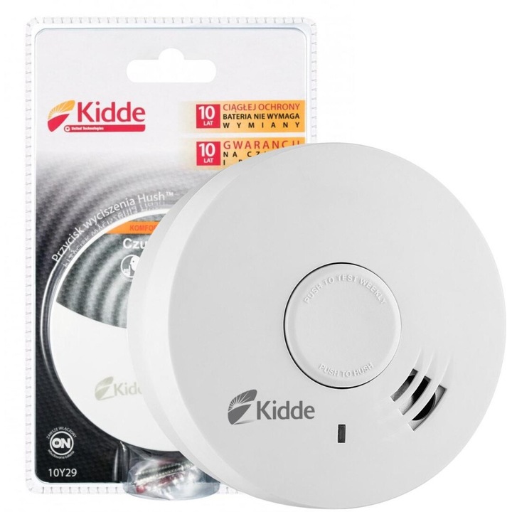 Detector de fum optic KIDDE 10Y29, baterie integrata 10 ani, alarma 85dB, montare pe tavan