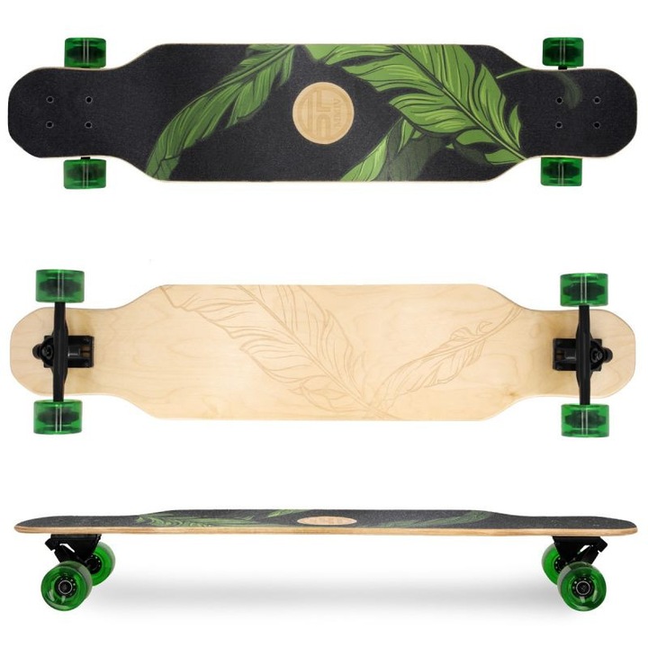 Longboard Spokey, lemn artar 7 straturi, verde/negru