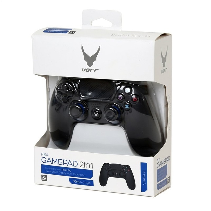 Gamepad VARR, Bluetooth, Touchpad, Vibratii Duble, Negru, Compatibil PS4 & PC