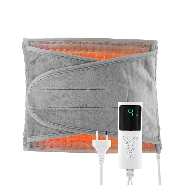 Incalzitor corporal, BOMSTOM, Centura electrica, incalzire rapida pentru abdomen, perna electrica pentru spate, gat, umeri, picioare, 9 niveluri de caldura, 4 setari de timp, lavabila, oprire automata, Gri