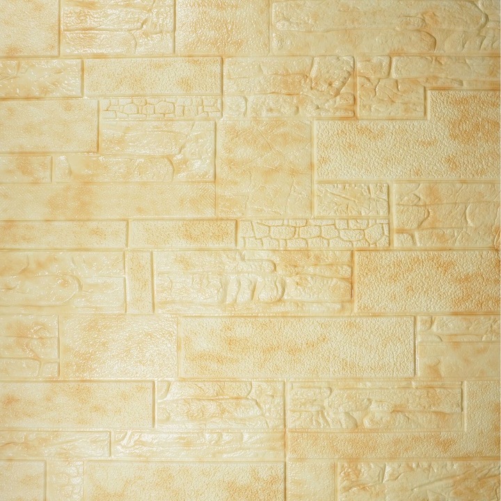 Set 4 Buc Placi Autoadezive 3D Pentru Perete 70 cm x 70 cm Imitatie caramida, Crem