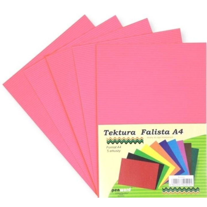 Set 5 coli carton ondulat A4, Penword, roz, 308x224 mm