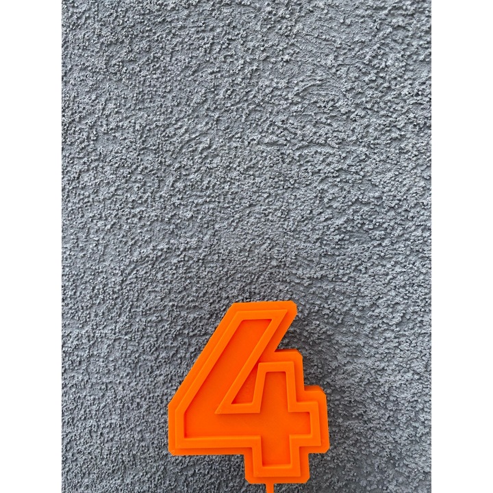 Topper tort tip suport lumanare, "4", zi de nastere, 100 X 74 mm portocaliu
