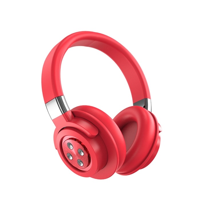 Casti Over-Ear, HIFI Stereo, Wireless, Bluetooth, Incarcare USB, Include Microfon, Sunet de inalta calitate, rosu