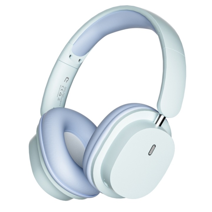 Casti Over-Ear, T2 pliabile, stereo de inalta definitie, reducere de zgomot ENC, gaming wireless cu microfon, albastru