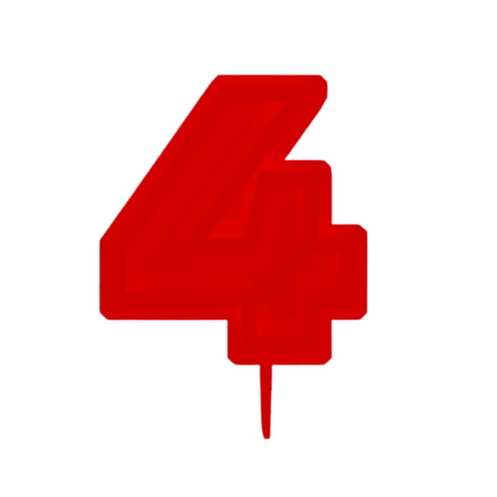 Gyertyatartó tortafedő, "4", születésnapi, 100 X 74 mm piros