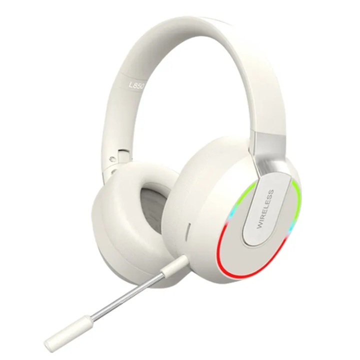 Casti wireless Over-Ear, pliabile, anulare imbunatatita a zgomotului, Bluetooth fara fir, microfon, durata lunga a bateriei, design alb elegant