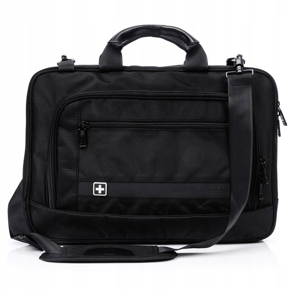 Geanta laptop SWISSBAGS, 41x28x6cm, negru, maner piele naturala