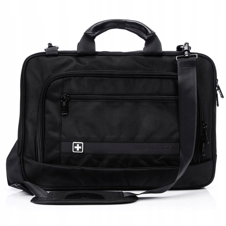 Geanta laptop SWISSBAGS, 41x28x6cm, negru, maner piele naturala