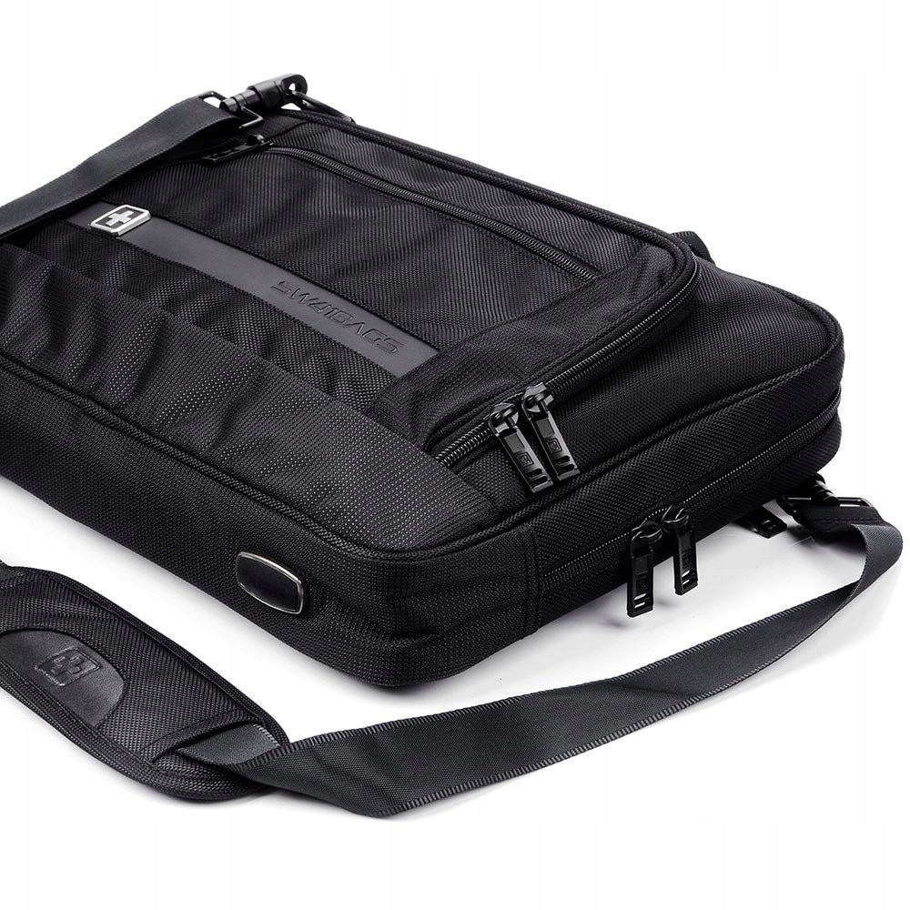 Geanta laptop SWISSBAGS, 41x28x6cm, negru, maner piele naturala