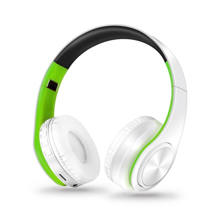 Casti Over-Ear, LPT660, Wireless, Sunet Stereo HIFI, Pregatite pentru Sport, Bluetooth, Rezistenta Ridicata, Alb+Verde