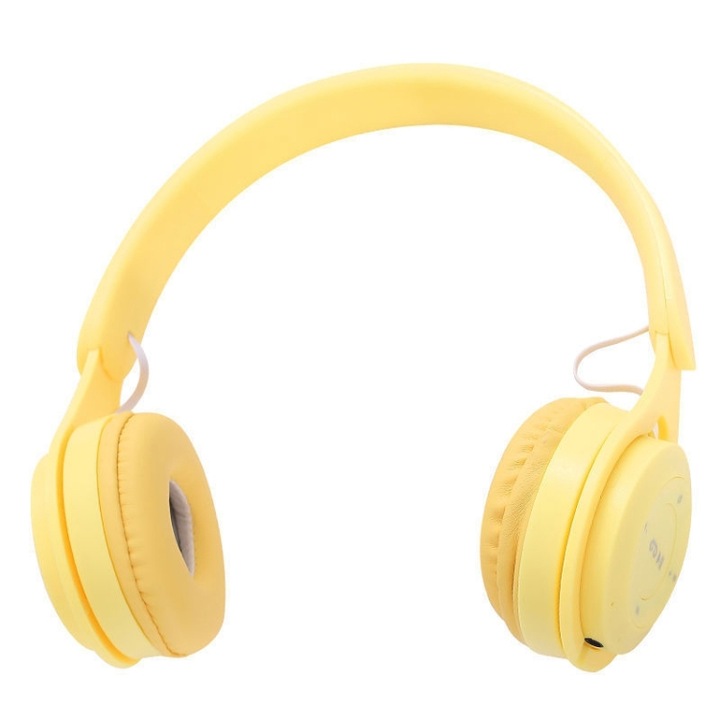 Casti wireless Over-Ear, compatibile cu Bluetooth, pliabile, cu microfon incorporat, potrivire confortabila, galben vibrant