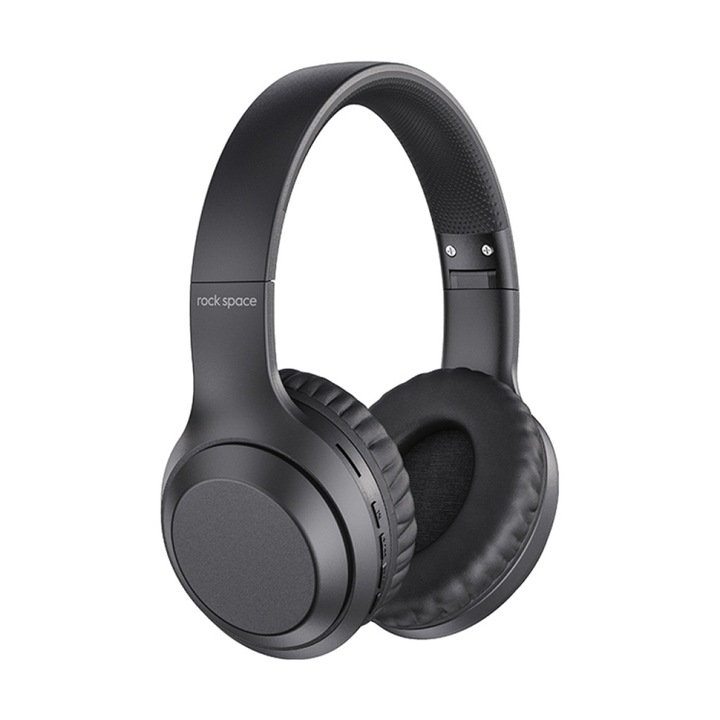 Casti Over-Ear, ROCK Space O2, Sunet HiFi, Bluetooth 5.0, Wireless, Microfon incorporat, Suport pentru card TF, Potrivire confortabila, Negru