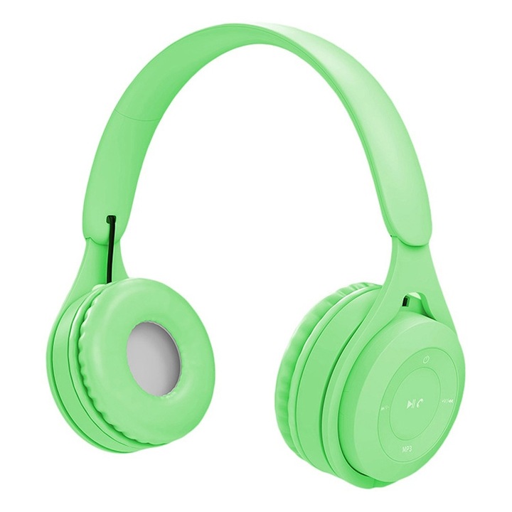 Casti over-ear, Y08 Calitatea sunetului Hifi Casti Bluetooth Macaron, Sunet de inalta definitie, Suport pentru apeluri, Slot card TF, AUX 3, 5 mm, Verde captivant