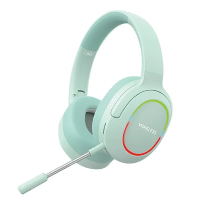 Casti wireless Over-Ear, L800, cu pliere, set gaming, reducere zgomot ENC, wireless, microfon, perne confortabile, durata lunga de viata a bateriei, verde