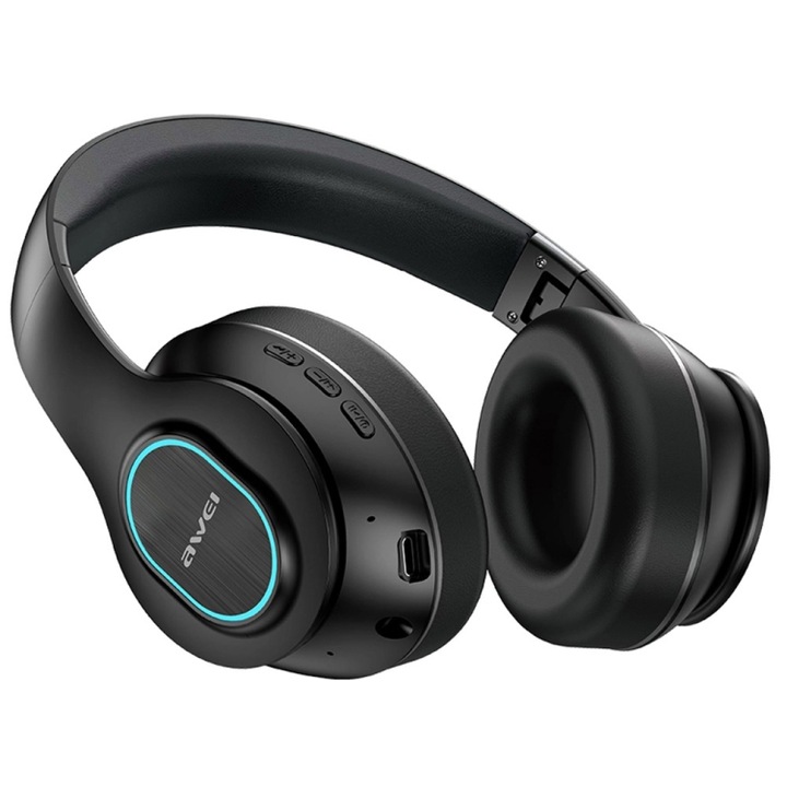 Casti over-ear, Awei A100BL, sunet stereo de inalta definitie, wireless, rezistente la transpiratie, baterie de lunga durata, negre