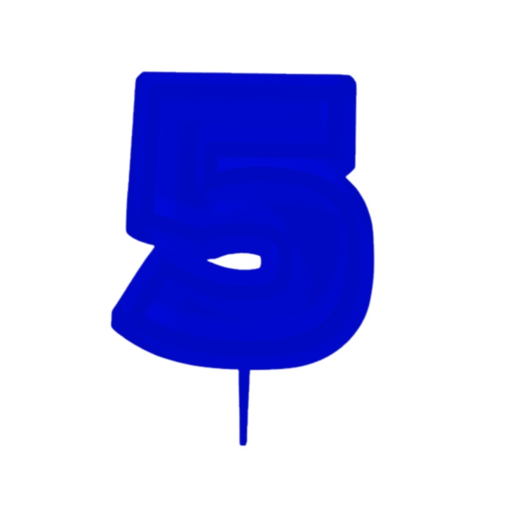 Свещник за торта, "5", рожден ден, 100 X 71 mm син