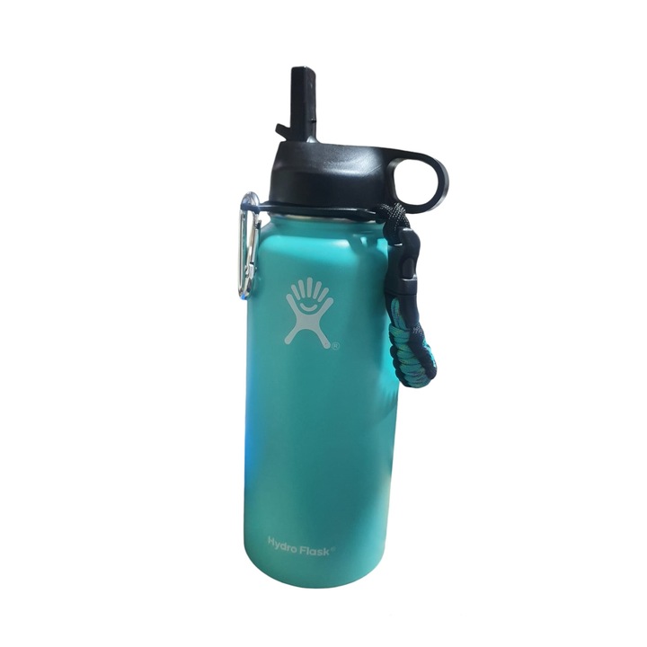Бутилка за вода Hydro Flask от неръждаема стомана и вакуумна изолация с капак, система за закрепване и сламка 946 ml, светлозелена