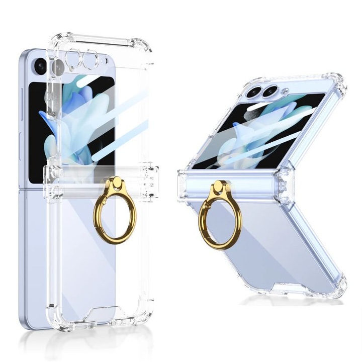 Калъф Luxe Grip, с пръстен дътжач, съвместим със Samsung, защита на екрана, прозрачен