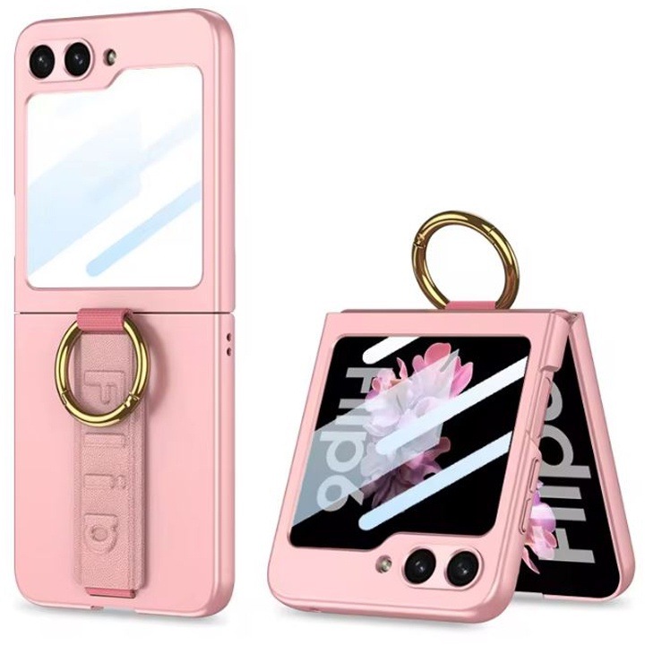 Калъф с дръжка и поддържащ пръстен, Защита на екрана, Съвместим със Samsung Galaxy Z Flip 6, Удароустойчив, Розов