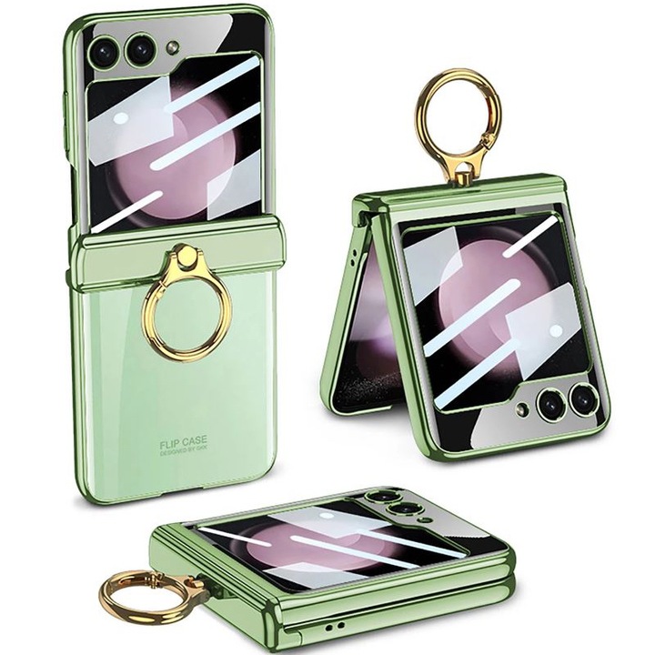 Husa Suport inel, Balama magnetica, Pentru Samsung Galaxy Z Flip 6/Flip 7 FE, Protectie ecran, Verde menta