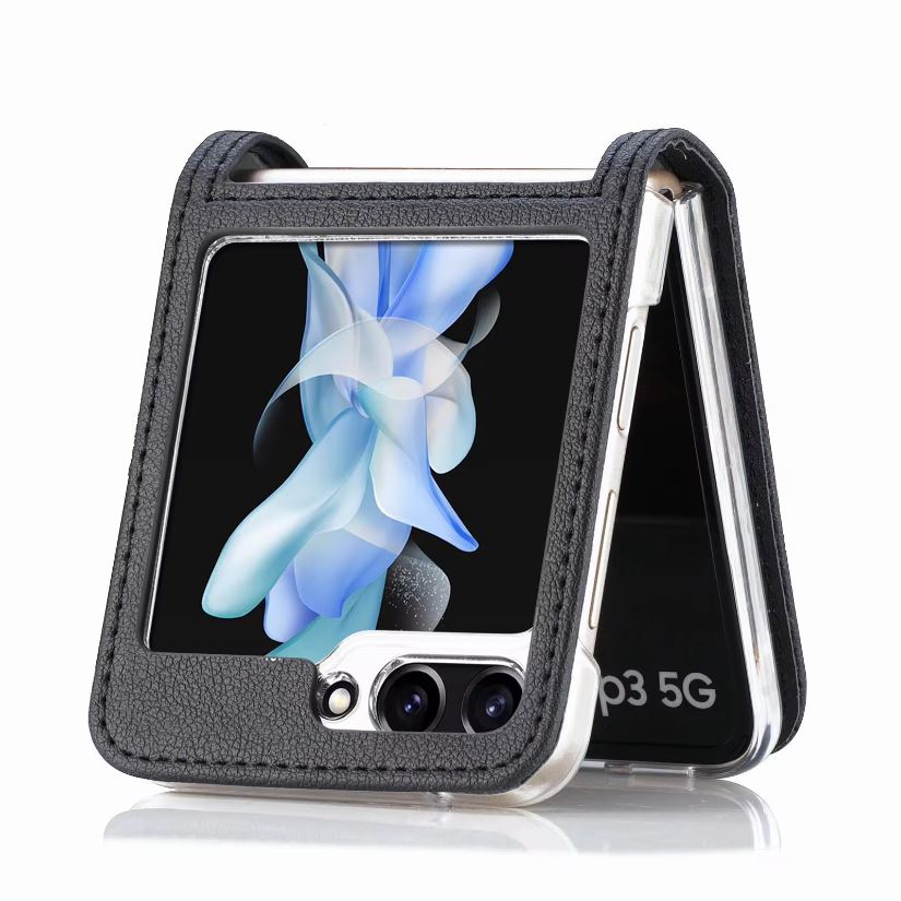 Husa cu Buzunar Carduri pentru Samsung Galaxy Z Flip 6/Flip 7 FE, Protectie antisoc, Piele ecologica, Negru