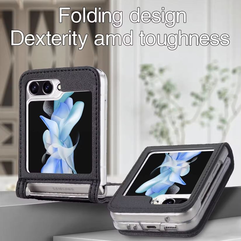 Husa cu Buzunar Carduri pentru Samsung Galaxy Z Flip 6/Flip 7 FE, Protectie antisoc, Piele ecologica, Negru